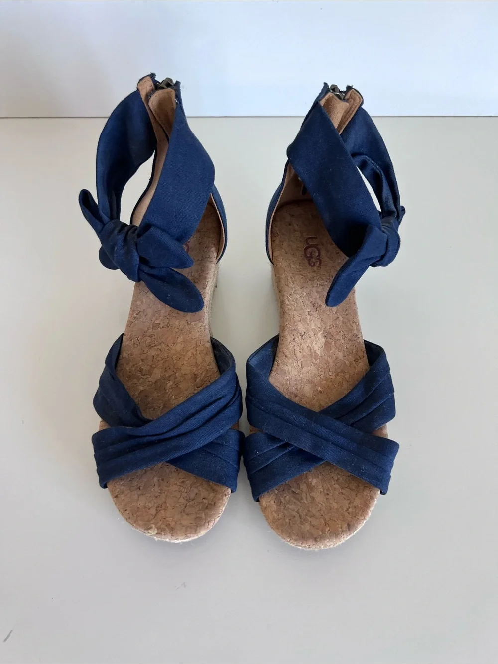 Ugg Women's Traci Espadrille Wedge Navy Blue Wrap Ankle Bow Sandal Resortwear